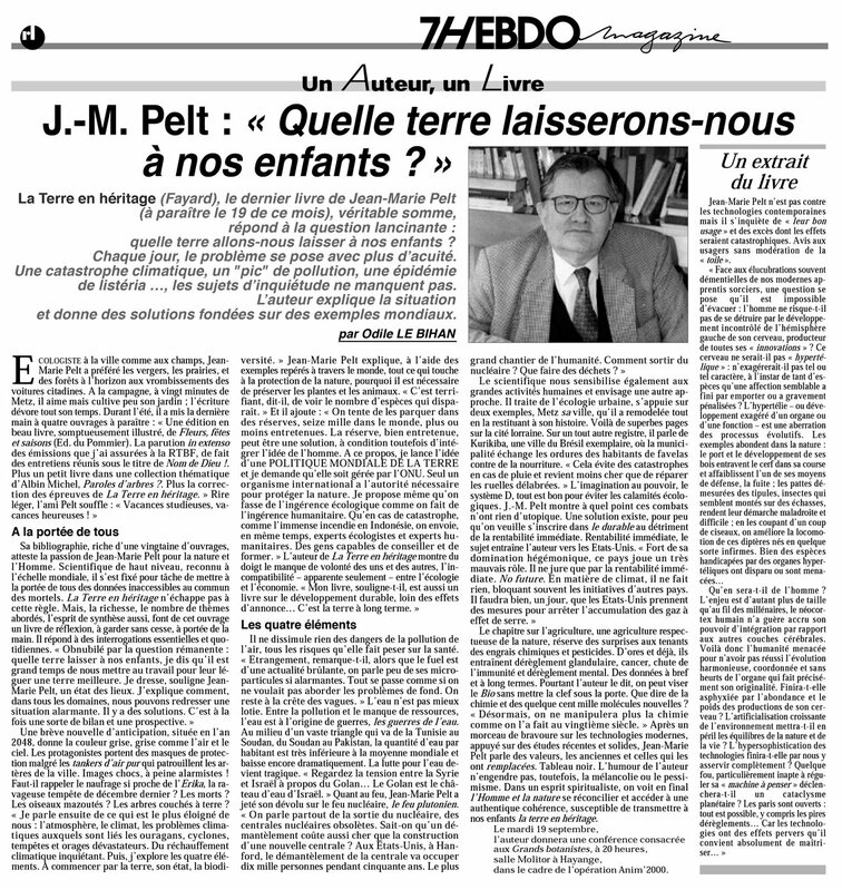 Jean-Marie Pelt : Quelles terre laisserons-nous à nos enfants ?